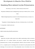 Cover page: Development of a Reactive Force Field for Simulating Photoinitiated Acrylate Polymerization.