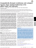 Cover page: Geographically divergent evolutionary and ecological legacies shape mammal biodiversity in the global tropics and subtropics.