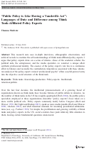 Cover page: “Public Policy is Like Having a Vaudeville Act”: Languages of Duty and Difference among Think Tank-Affiliated Policy Experts