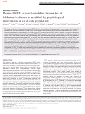 Cover page: Plasma REST: a novel candidate biomarker of Alzheimer’s disease is modified by psychological intervention in an at-risk population