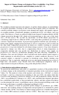 Cover page: Impact of Climate Change on Irrigation Water Availability, Crop Water Requirements and Soil Salinity in the SJV, CA