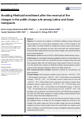 Cover page: Avoiding Medicaid enrollment after the reversal of the changes in the public charge rule among Latino and Asian immigrants.