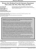 Cover page: Returns After Discharge From the Emergency Department Observation Unit: Who, What, When, and Why?