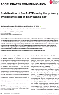 Cover page: Stabilization of SecA ATPase by the primary cytoplasmic salt of Escherichia coli