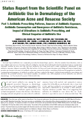 Cover page: Status Report from the Scientific Panel on Antibiotic Use in Dermatology of the American Acne and Rosacea Society: Part 1: Antibiotic Prescribing Patterns, Sources of Antibiotic Exposure, Antibiotic Consumption and Emergence of Antibiotic Resistance, Impact of Alterations in Antibiotic Prescribing, and Clinical Sequelae of Antibiotic Use.