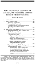 Cover page: Tort Negligence, Cost-Benefit Analysis and Tradeoffs: A Closer Look at the Controversy