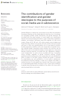 Cover page: The contributions of gender identification and gender ideologies to the purposes of social media use in adolescence