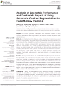 Cover page: Analysis of Geometric Performance and Dosimetric Impact of Using Automatic Contour Segmentation for Radiotherapy Planning