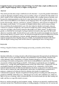 Cover page: Linguistic Features of Secondary School Writing: Can Natural Language Processing Shine a Light on Differences by Sex, English Language Status, or Higher Scoring Essays?