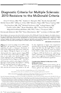 Cover page: Diagnostic criteria for multiple sclerosis: 2010 Revisions to the McDonald criteria