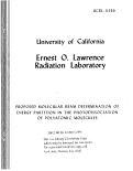 Cover page: PROPOSED MOLECULAR BEAM DETERMINATION OF ENERGY PARTITIOI IN THE PHOTODISSOCIATION OF POLYATOMIC MOLECULES