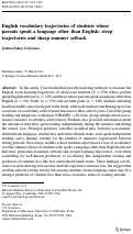 Cover page: English vocabulary trajectories of students whose parents speak a language other than English: Steep trajectories and sharp summer setback