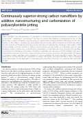 Cover page of Continuously superior-strong carbon nanofibers by additive nanostructuring and carbonization of polyacrylonitrile jetting.