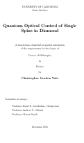 Cover page: Quantum Optical Control of Single Spins in Diamond