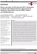 Cover page: Efficacy and safety of CD19‐directed CAR‐T cell therapies in patients with relapsed/refractory aggressive B‐cell lymphomas: Observations from the JULIET, ZUMA‐1, and TRANSCEND trials