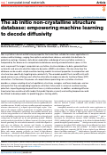 Cover page: The ab initio non-crystalline structure database: empowering machine learning to decode diffusivity