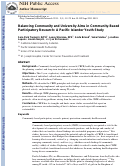 Cover page: Balancing Community and University Aims in Community-Based Participatory Research: A Pacific Islander Youth Study