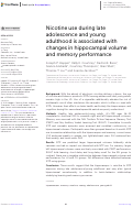 Cover page: Nicotine use during late adolescence and young adulthood is associated with changes in hippocampal volume and memory performance