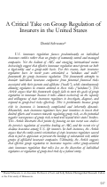 Cover page: A Critical Take on Group Regulation of Insurers in the United States