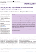 Cover page: Gene networks and systems biology in Alzheimer's disease: Insights from multi‐omics approaches