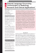 Cover page: Natural Language Processing Technologies in Radiology Research and Clinical Applications.