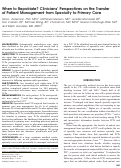 Cover page: When to Repatriate? Clinicians’ Perspectives on the Transfer of Patient Management from Specialty to Primary Care