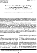 Cover page: Barriers to Human Milk Feeding at Discharge of Very Low–Birthweight Infants: Evaluation of Neighborhood Structural Factors