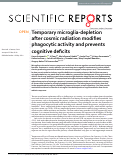 Cover page: Temporary microglia-depletion after cosmic radiation modifies phagocytic activity and prevents cognitive deficits