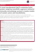 Cover page: A novel mycobacterial Hsp70-containing fusion protein targeting mesothelin augments antitumor immunity and prolongs survival in murine models of ovarian cancer and mesothelioma