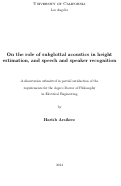 Cover page: On the role of subglottal acoustics in height estimation, and speech and speaker recognition