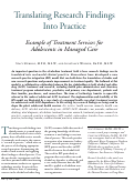 Cover page: Translating research findings into practice: example of treatment services for adolescents in managed care.