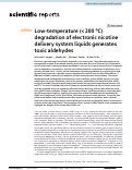 Cover page: Low-temperature (&lt; 200 °C) degradation of electronic nicotine delivery system liquids generates toxic aldehydes