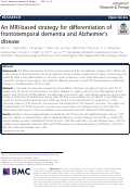 Cover page: An MRI-based strategy for differentiation of frontotemporal dementia and Alzheimer’s disease