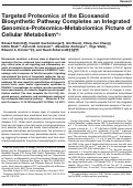 Cover page: Targeted Proteomics of the Eicosanoid Biosynthetic Pathway Completes an Integrated Genomics-Proteomics-Metabolomics Picture of Cellular Metabolism*