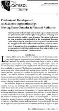 Cover page: Professional Development as Academic Apprenticeship: Moving From Outsider to Voice of Authority