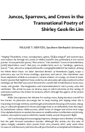 Cover page: Juncos, Sparrows, and Crows in the Transnational Poetry of Shirley Geok-lin Lim