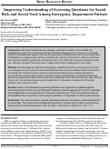 Cover page: Improving Understanding of Screening Questions for Social Risk and Social Need Among Emergency Department Patients