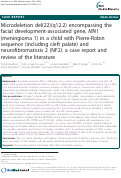 Cover page: Microdeletion del(22)(q12.2) encompassing the facial development-associated gene, MN1 (meningioma 1) in a child with Pierre-Robin sequence (including cleft palate) and neurofibromatosis 2 (NF2): a case report and review of the literature