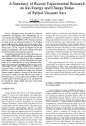 Cover page: A Summary of Recent Experimental Research on Ion Energy and Charge States of Pulsed Vacuum Arcs