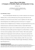 Cover page of Susan O’Hara (1938-2018): A Champion of Disability Rights and Independent Living