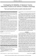 Cover page: Investigating the Reliability of Substance Toxicity Information Found on the Internet in Pediatric Poisonings