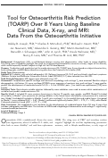 Cover page: Tool for osteoarthritis risk prediction (TOARP) over 8 years using baseline clinical data, X‐ray, and MRI: Data from the osteoarthritis initiative