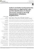 Cover page: Carbon and Sulfur Cycling below the Chemocline in a Meromictic Lake and the Identification of a Novel Taxonomic Lineage in the FCB Superphylum, Candidatus Aegiribacteria