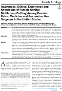 Cover page: Awareness, Clinical Experience and Knowledge of Female Genital Mutilation/Cutting Among Female Pelvic Medicine and Reconstructive Surgeons in the United States