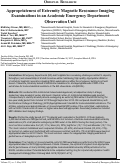 Cover page: Appropriateness of Extremity Magnetic Resonance Imaging Examinations in an Academic Emergency Department Observation Unit