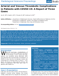 Cover page of Arterial and Venous Thrombotic Complications in Patients with COVID-19: A Report of Three Cases