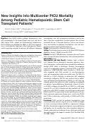 Cover page: New Insights Into Multicenter PICU Mortality Among Pediatric Hematopoietic Stem Cell Transplant Patients.