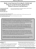 Cover page: Kiosk versus In-person Screening for Alcohol and Drug Use in the Emergency Department: Patient Preferences and Disclosure