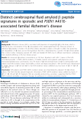 Cover page: Distinct cerebrospinal fluid amyloid beta peptide signatures in sporadic and PSEN1 A431E-associated familial Alzheimer's disease