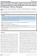 Cover page: Memory B Cells and CD8+ Lymphocytes Do Not Control Seasonal Influenza A Virus Replication after Homologous Re-Challenge of Rhesus Macaques